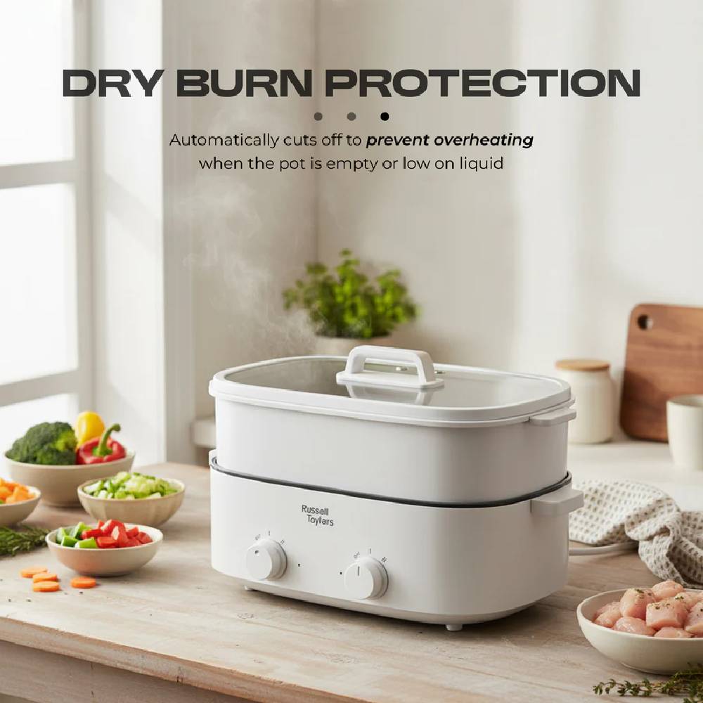 Multicooker with dry burn protection safety feature