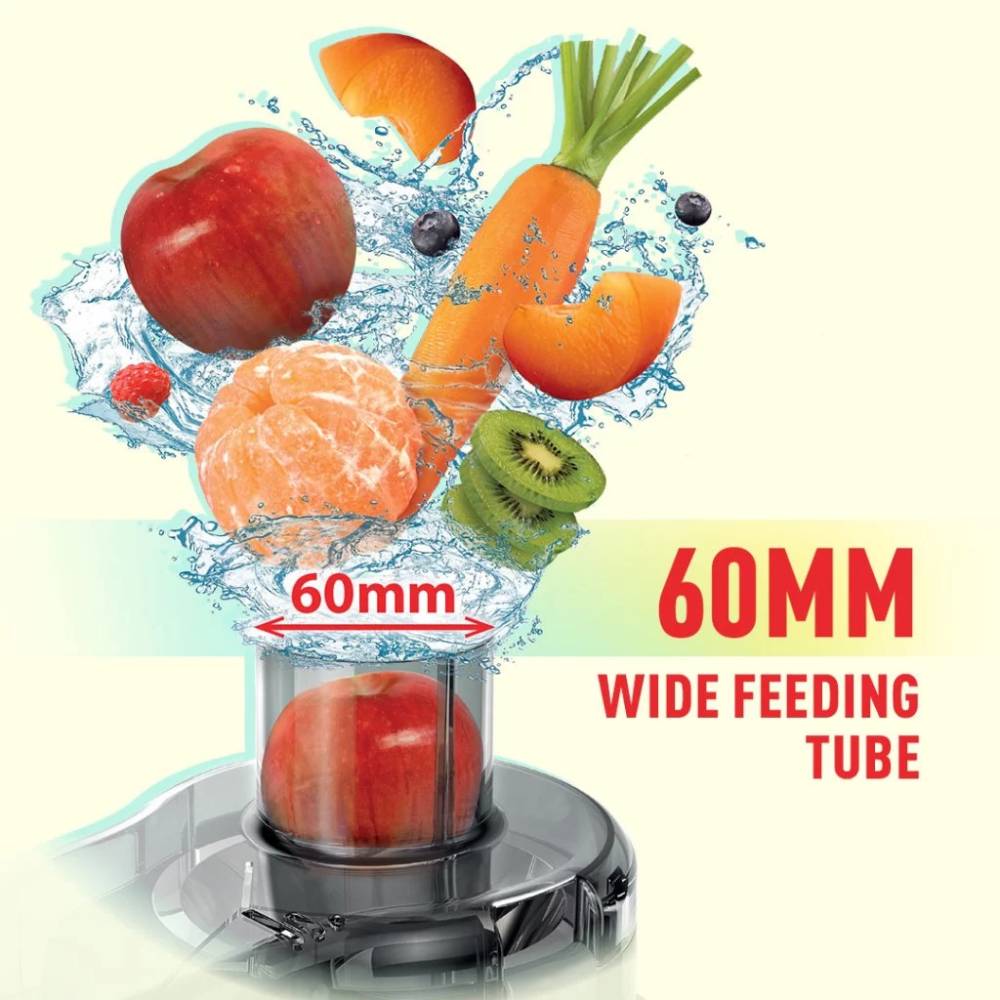 60mm wide feeding tube for whole fruits