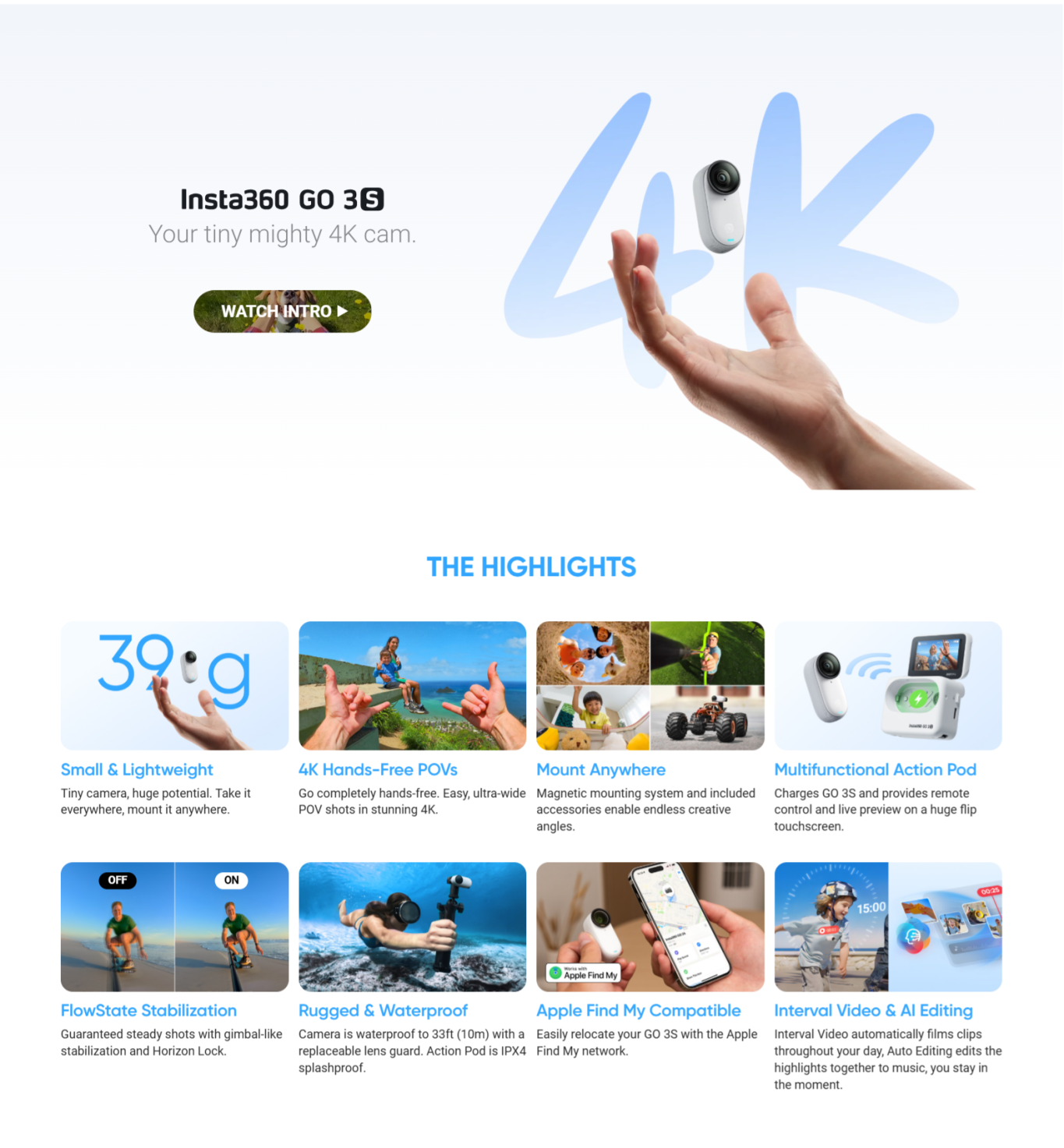 Insta360 GO 3S tiny 4K action camera hero banner