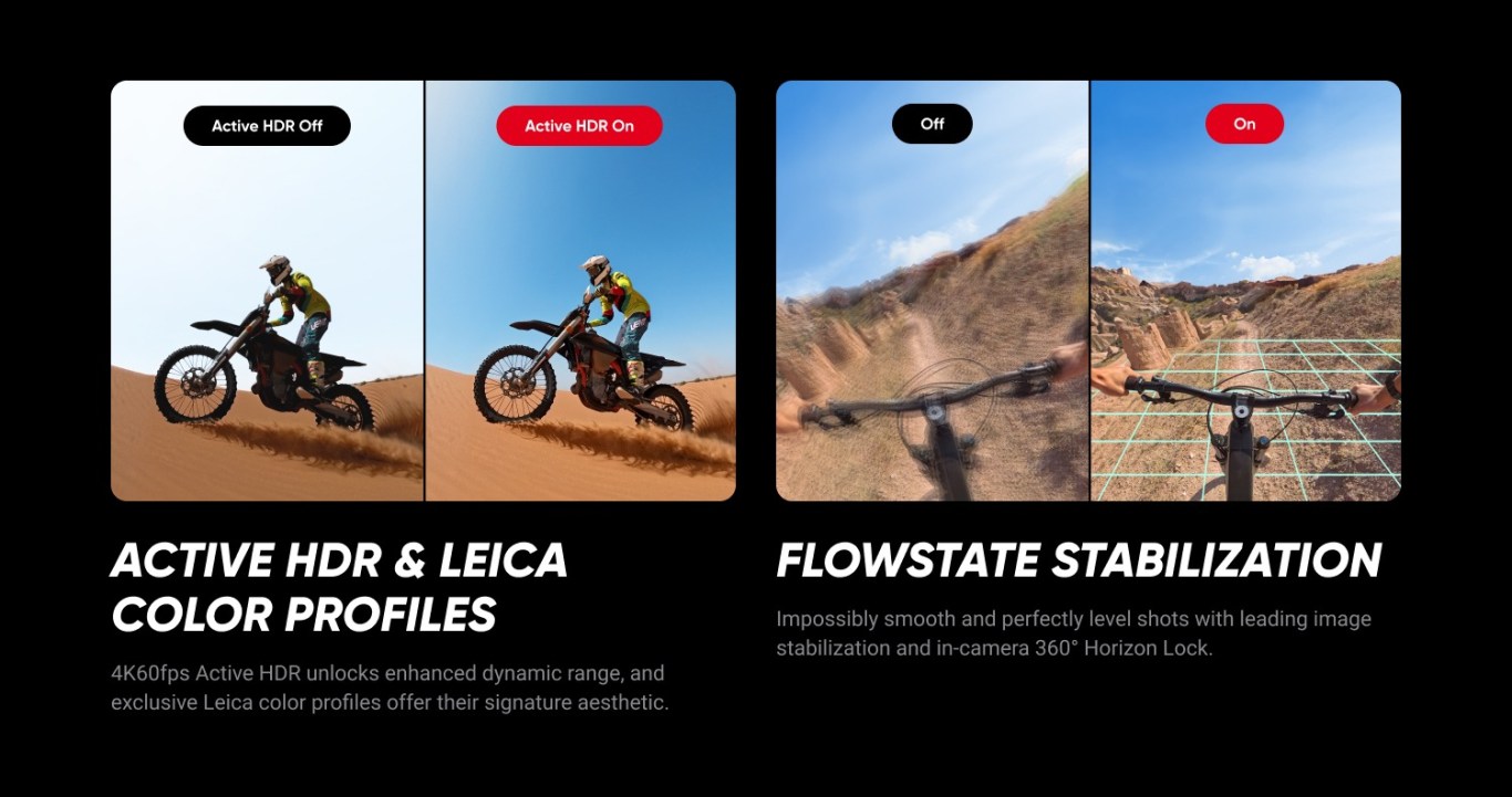 Insta360 Ace Pro 2 active HDR and FlowState stabilization