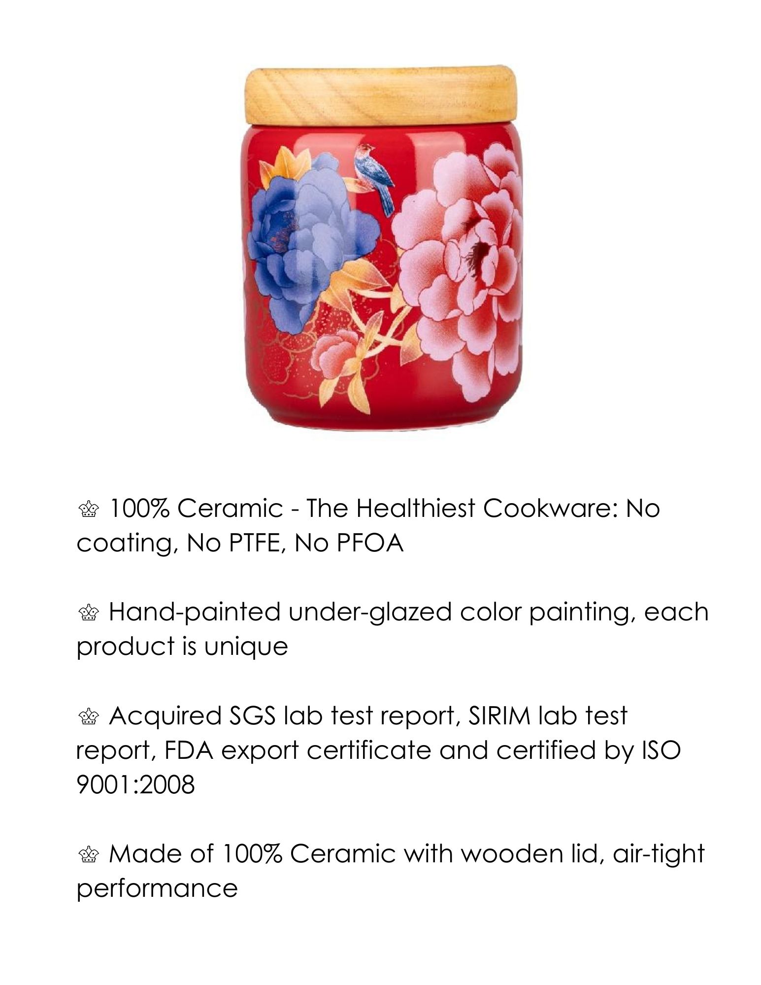 Color King 500ML Imperial Peony Ceramic Canister features