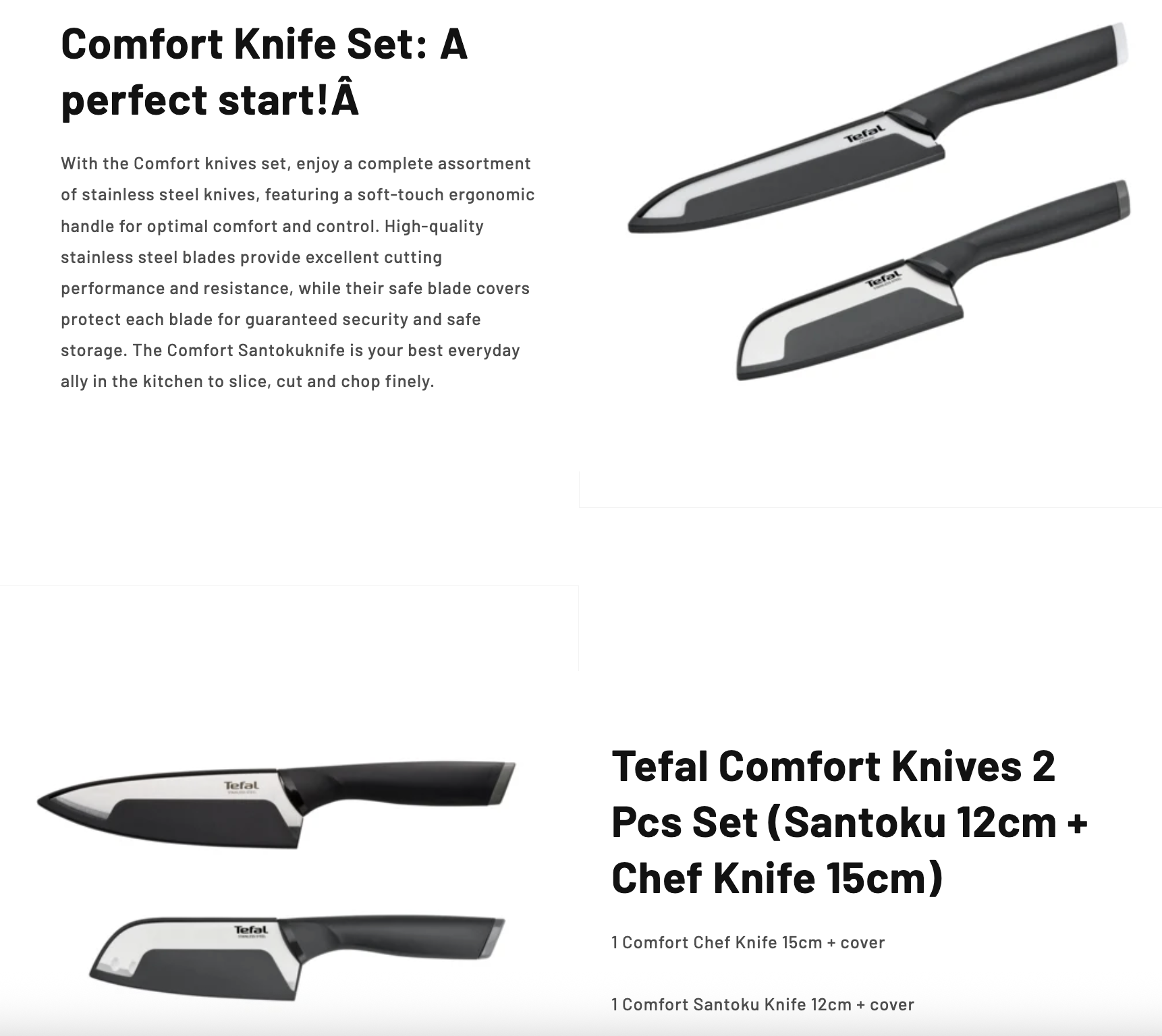 Tefal Comfort Knives 2 Pcs Set (Santoku 12cm+Chef Knife 15cm) TEF-K221S2 Descriptions
