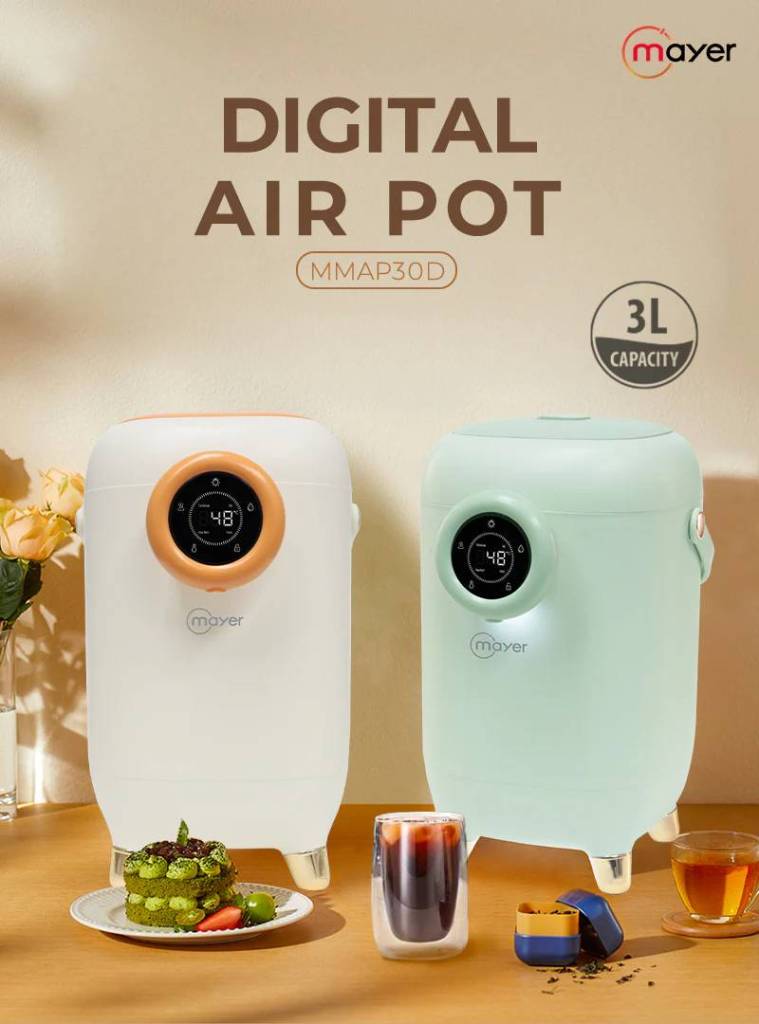 3L digital air pot displayed with drinks and desserts