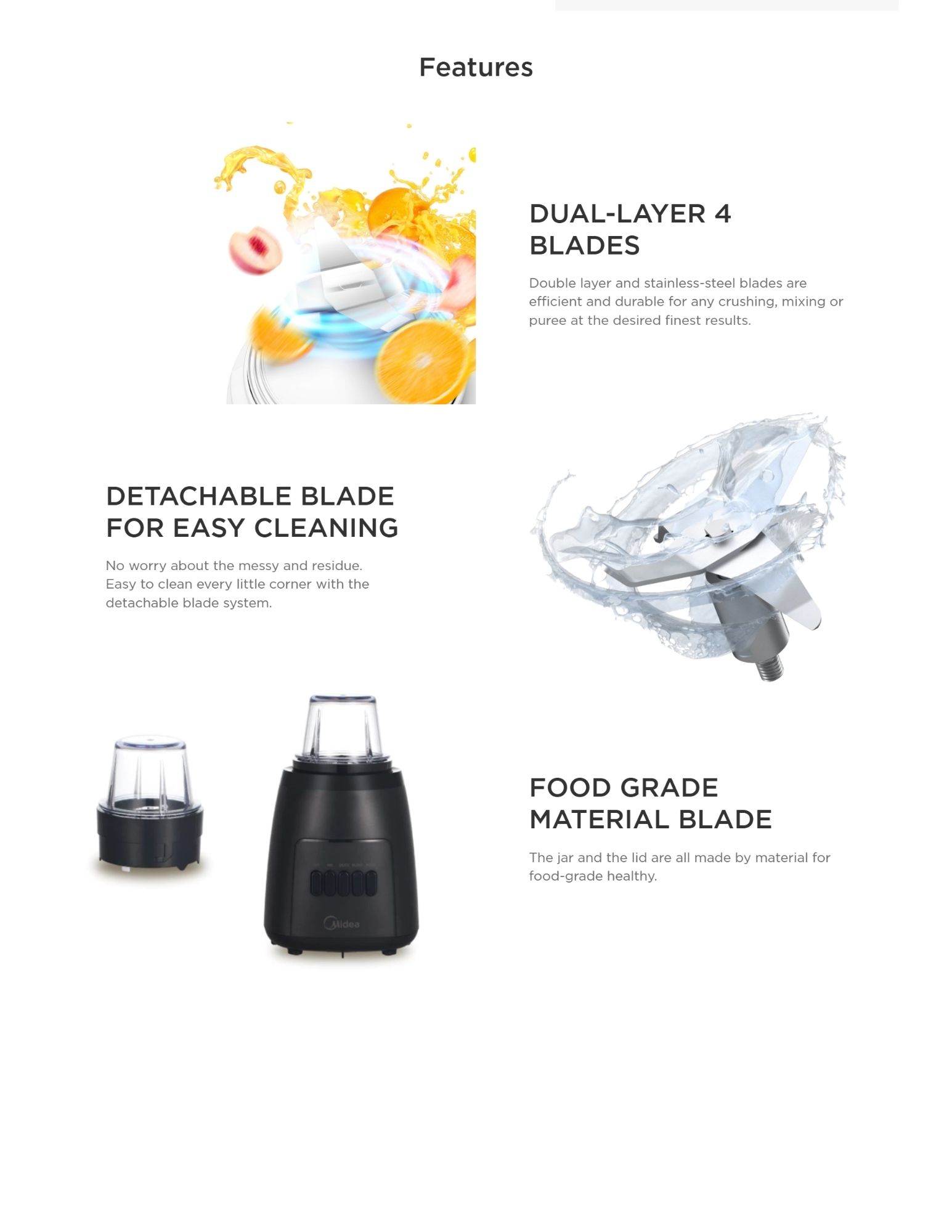 Midea 1.5L Glass Jar Blender Features