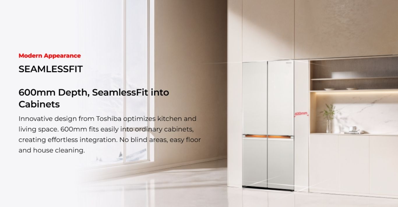Seamless-fit refrigerator fits perfectly into cabinets