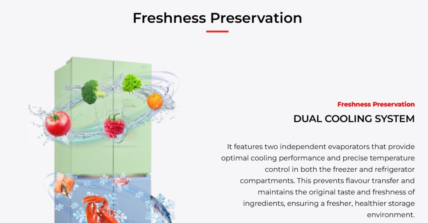 Dual cooling system keeps food fresh and odor-free