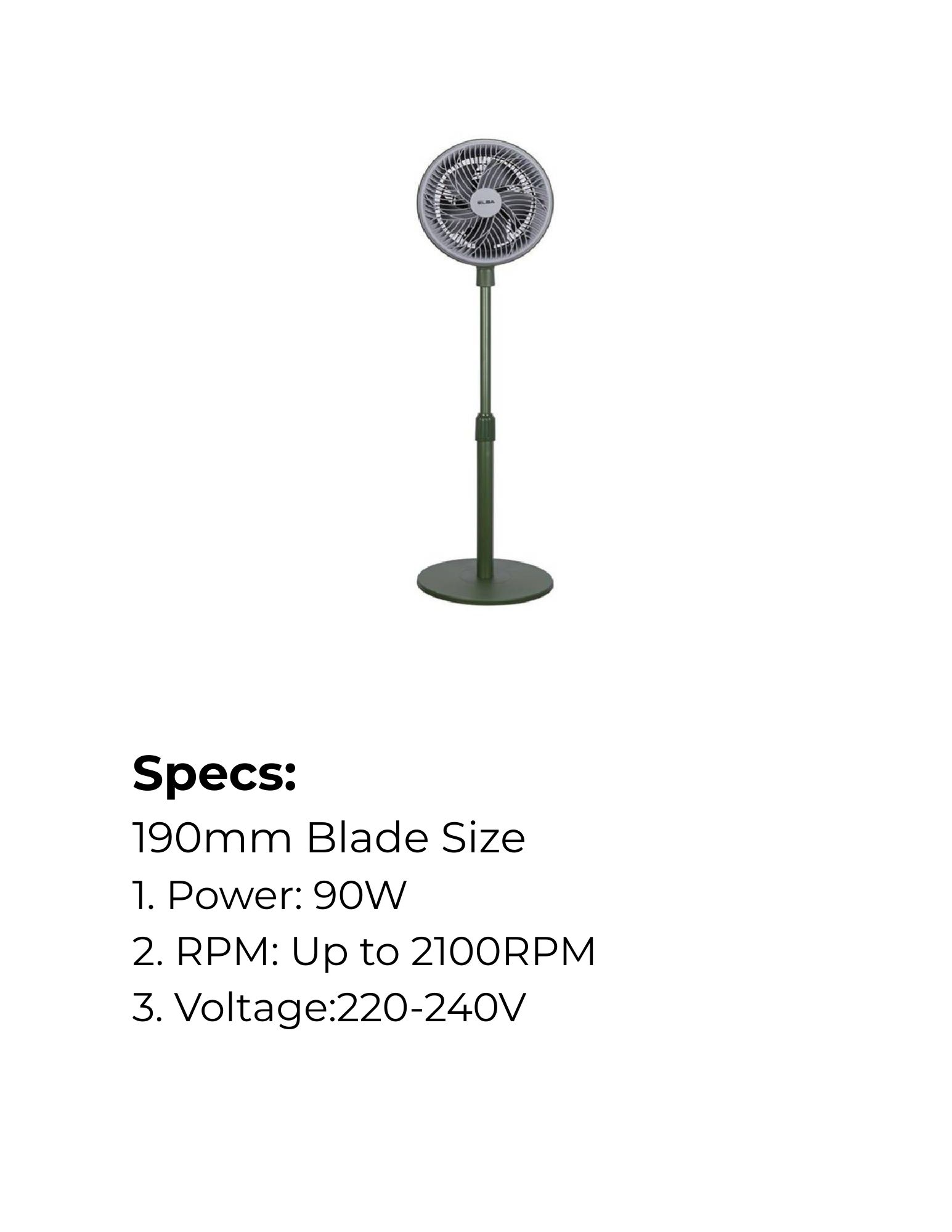 Elba Circulation Stand Fan ELB-ESFT1004(GN) specifications