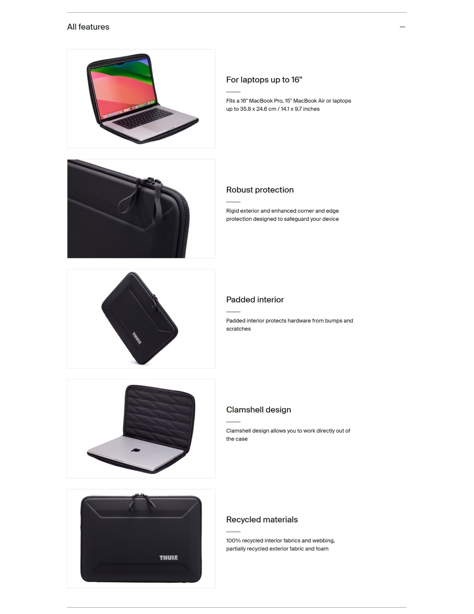 Thule Gauntlet 4.0 16" MacBook Pro Sleeve (Black) THU-TGSE2357/BLK features