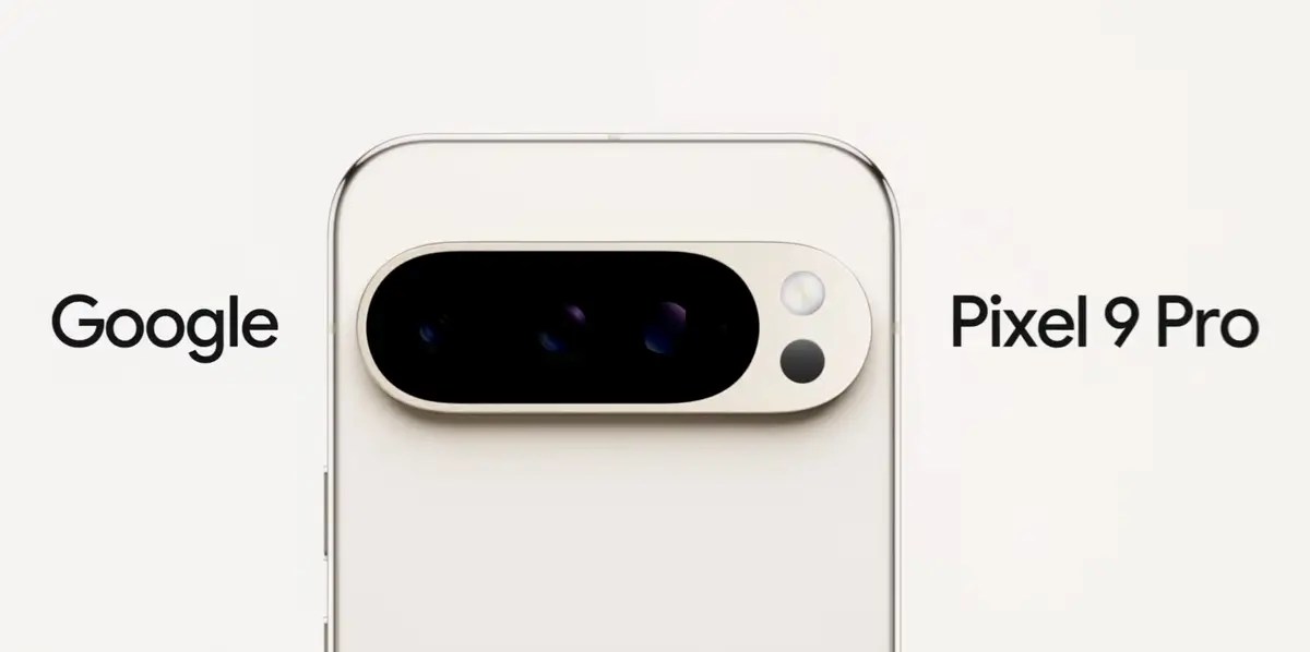 Close-up of the white Google Pixel 9 Pro rear camera bar. Discover the new Google Pixel 9 Malaysia lineup.