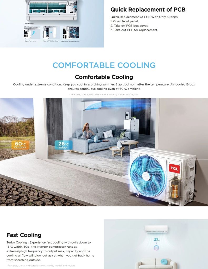 TCL 1.0HP-2.5HP Gentle Cool Pro Series Air Conditioner features