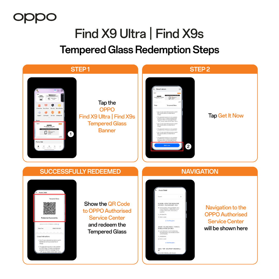 OPPO Tempered Glass Redemption Steps