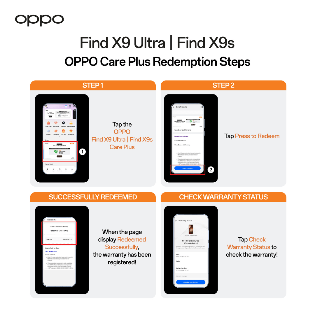 OPPO Care Plus Redemption Steps