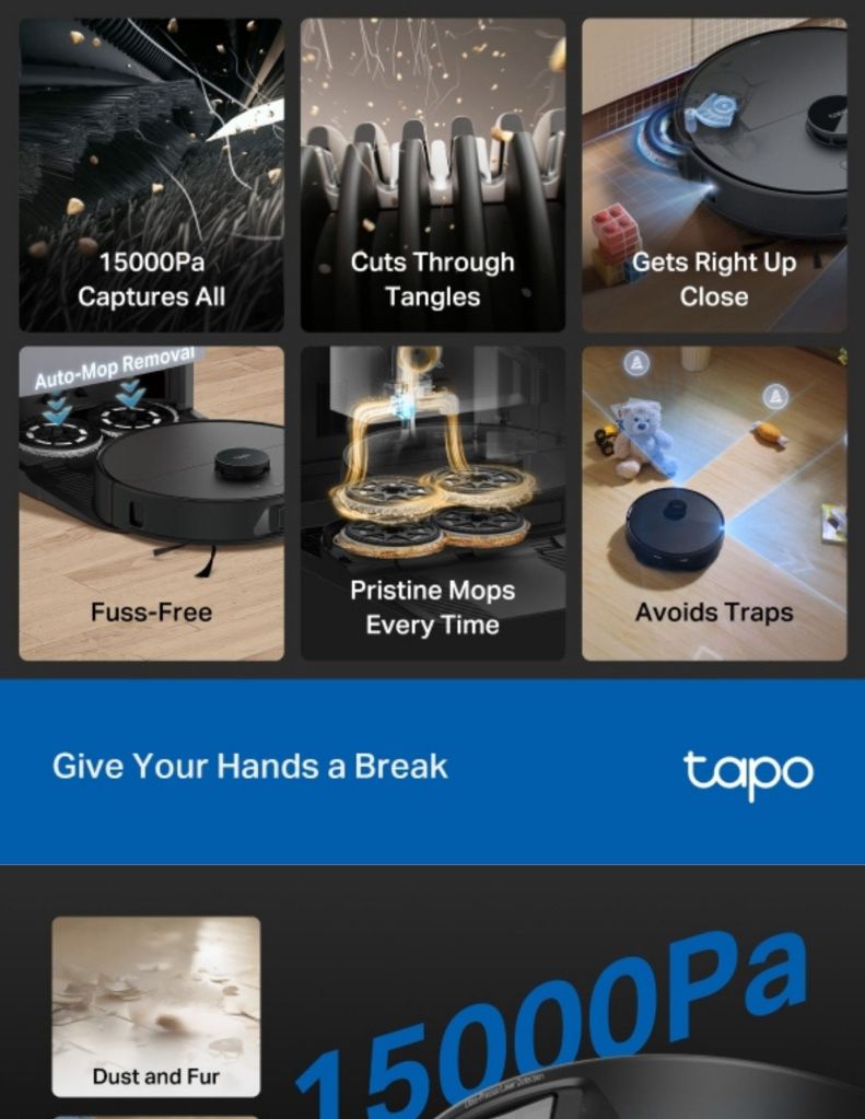 TP-Link Tapo RV50 Pro Omni Self-Cleaning Robot Vacuum & Mop TP-TAPORV50PROOMNI descriptions