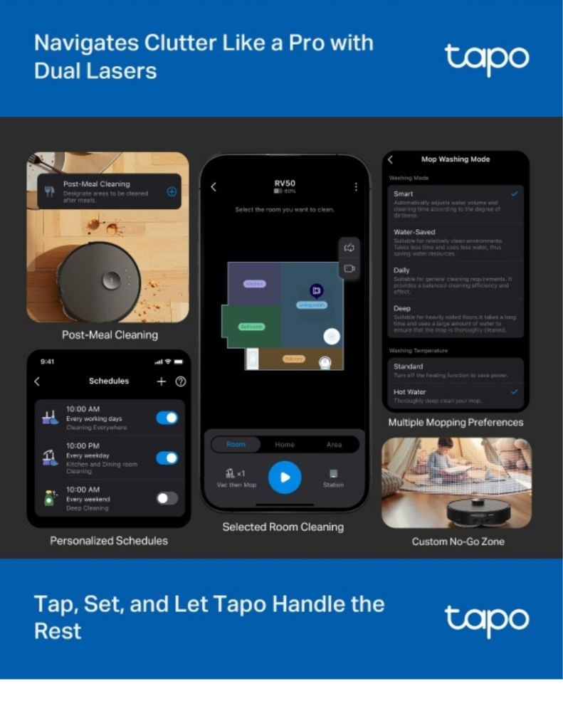 TP-Link Tapo RV50 Pro Omni Self-Cleaning Robot Vacuum & Mop TP-TAPORV50PROOMNI descriptions