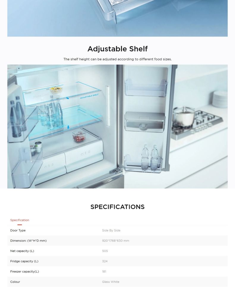 TCL 585L Side-by-Side Fridge TCL-TRS585AGWP features