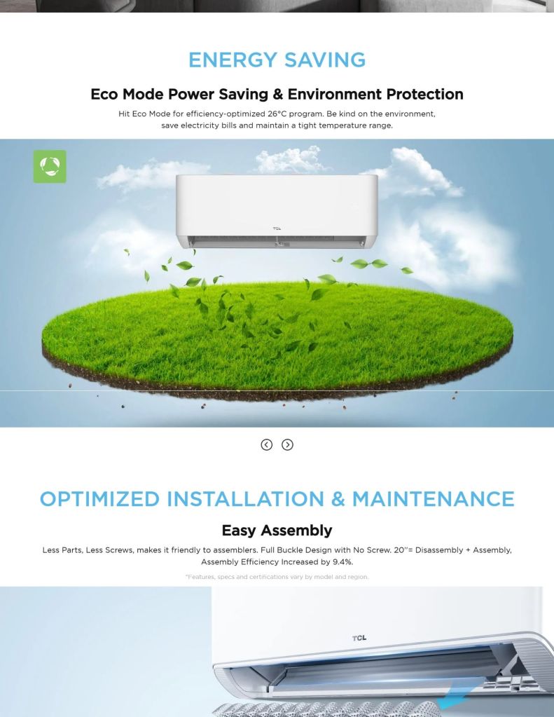 TCL 2.0HP-2.5HP Gentle Cool Inverter Air Conditioner features