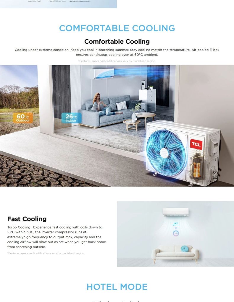 TCL 2.0HP-2.5HP Gentle Cool Inverter Air Conditioner features