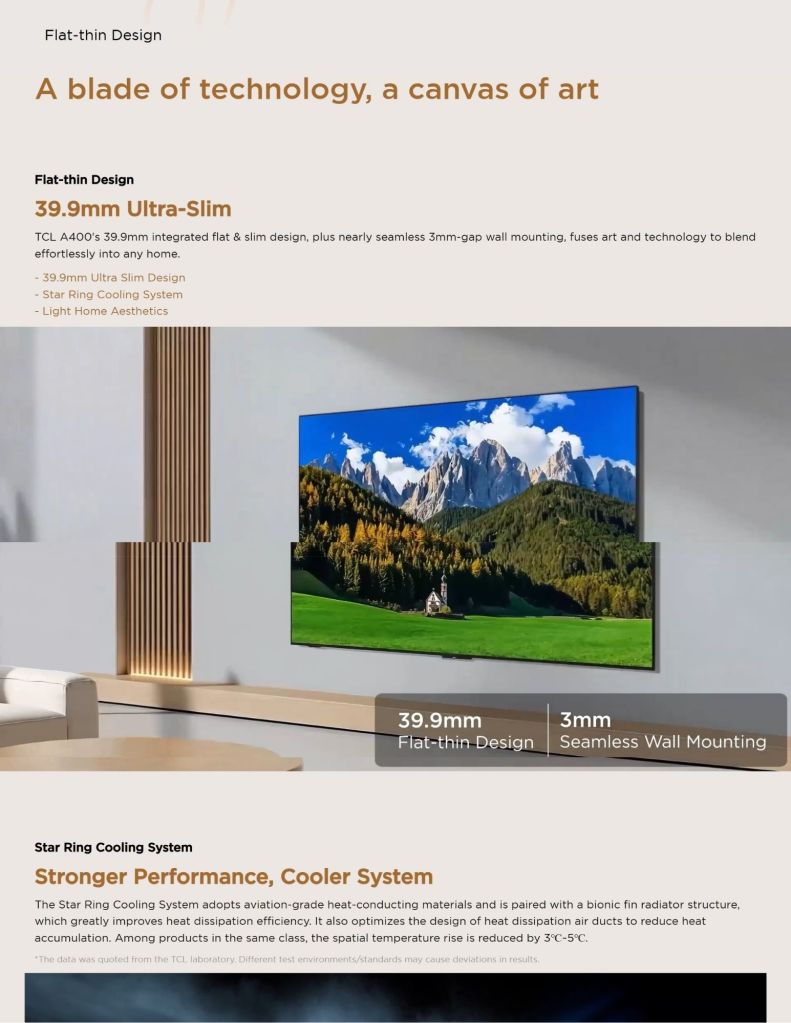 TCL 65"-75" A400 Premium QLED TV features