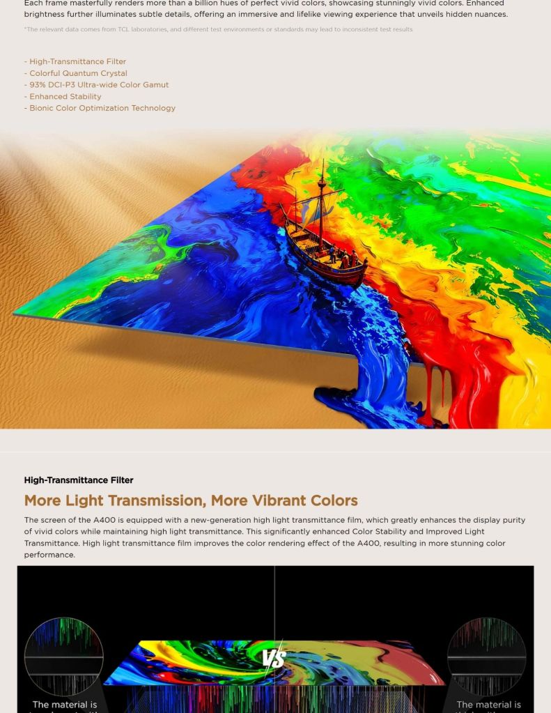 TCL 65"-75" A400 Premium QLED TV features