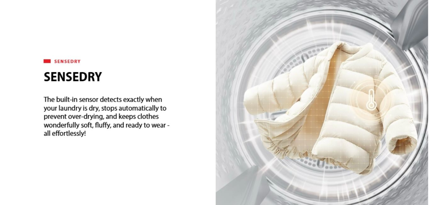 Auto sensing dryer keeps clothes soft and fluffy