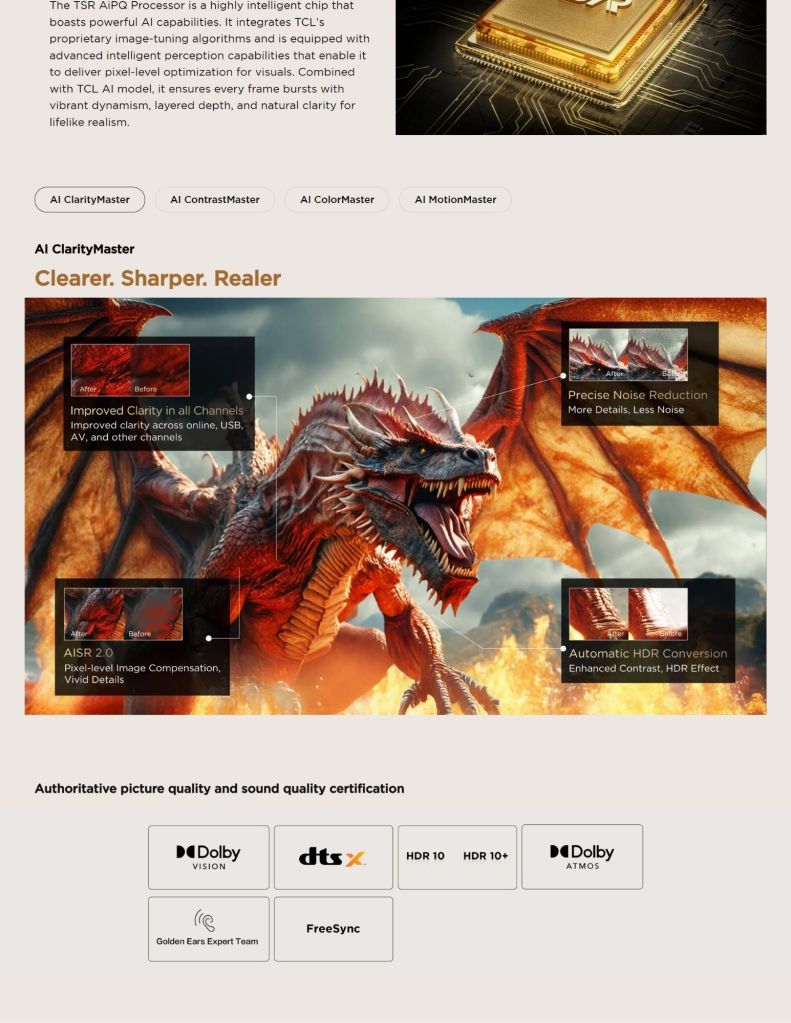 TCL 65"-75" A400 Premium QLED TV features