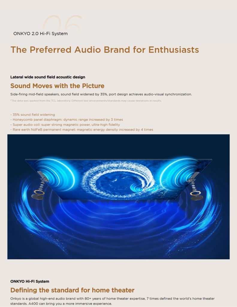 TCL 65"-75" A400 Premium QLED TV features