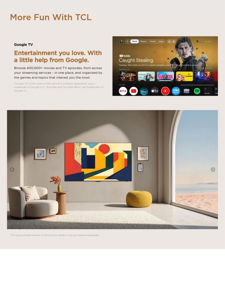 TCL 65"-75" A400 Premium QLED TV features