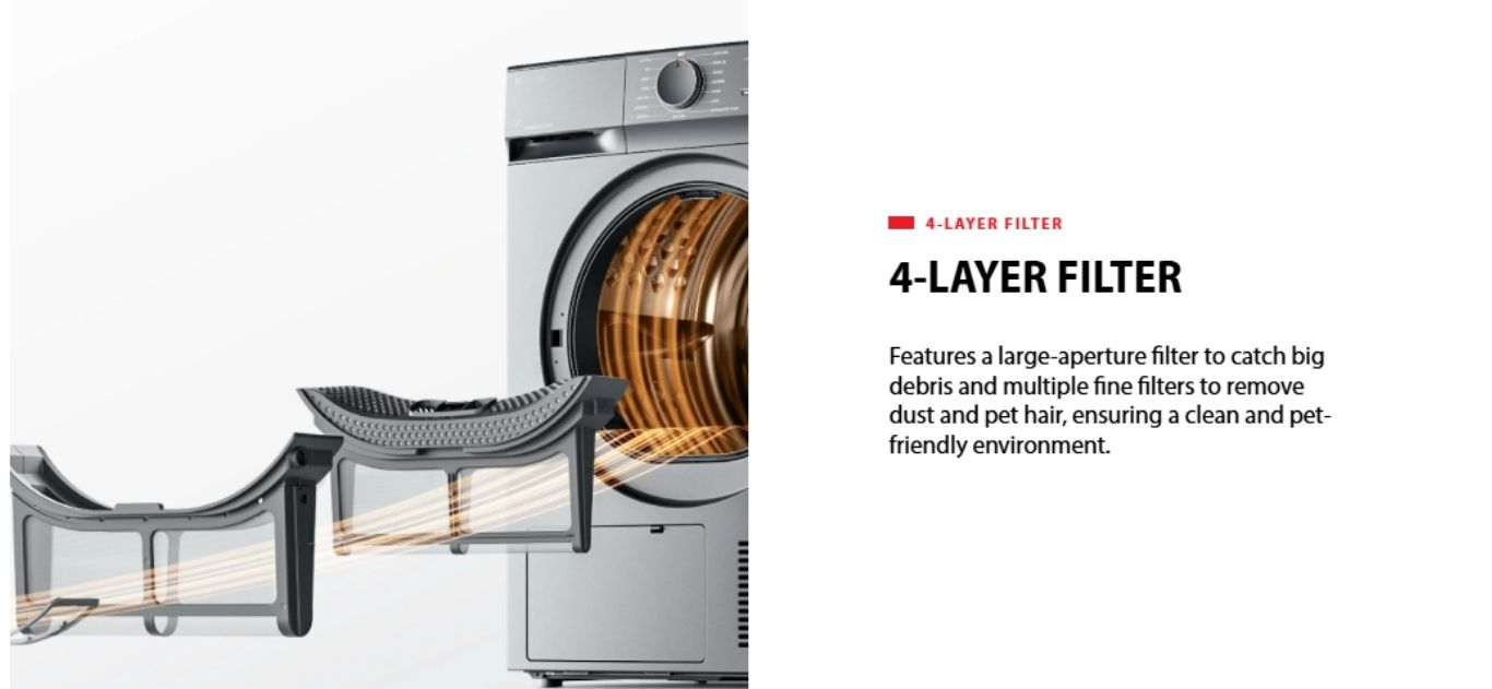 4-layer filter captures dust and pet hair