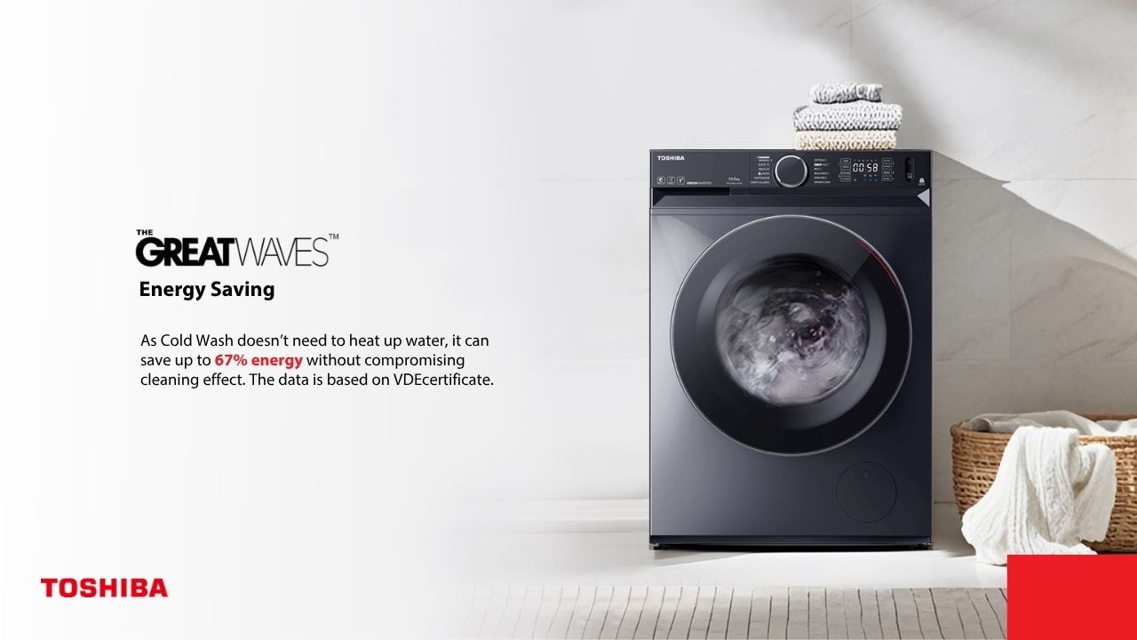 Energy saving cold wash up to 67% efficiency