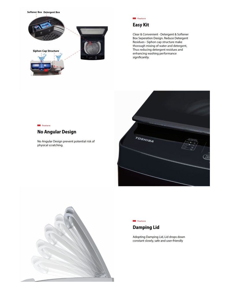 Toshiba 12KG Top Load Washer Inverter TSB-AWDUK1300KM(SG) features