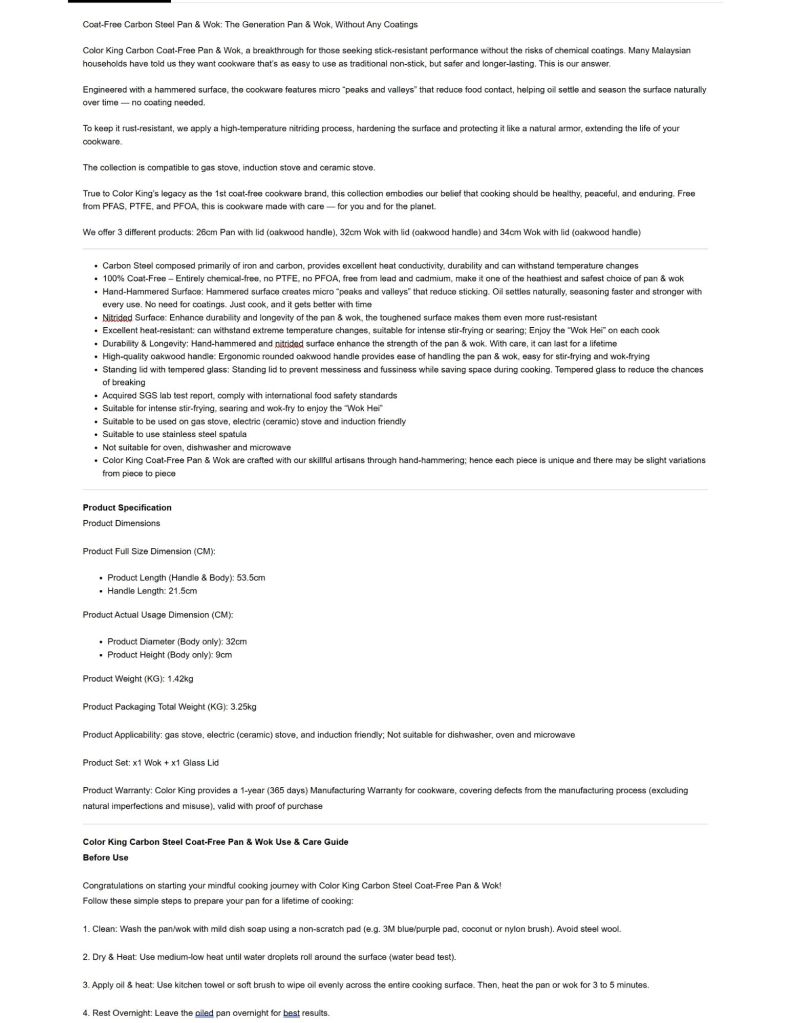 Color King 32CM Carbon Steel Wok W/Lid CLK-8101-32-BK description