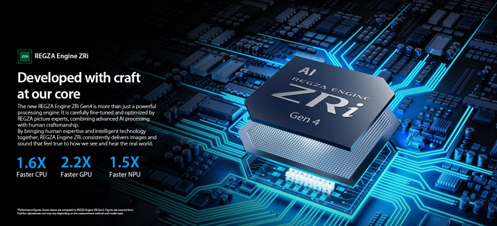 Close-up of Toshiba Z670SP TV's REGZA AI Engine ZRi Gen 4 processor for faster performance