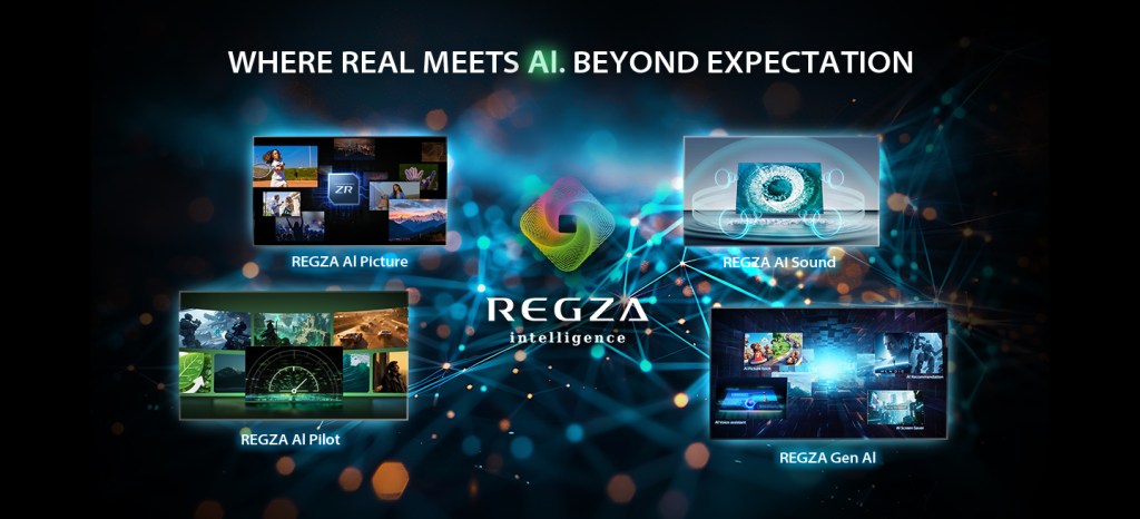 Close-up of Toshiba Z670SP TV's REGZA Intelligence AI suite for picture, sound, and pilot features