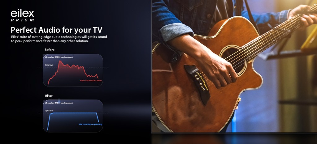 Close-up of Toshiba Z670SP TV's eilex PRISM feature for optimised, peak audio performance