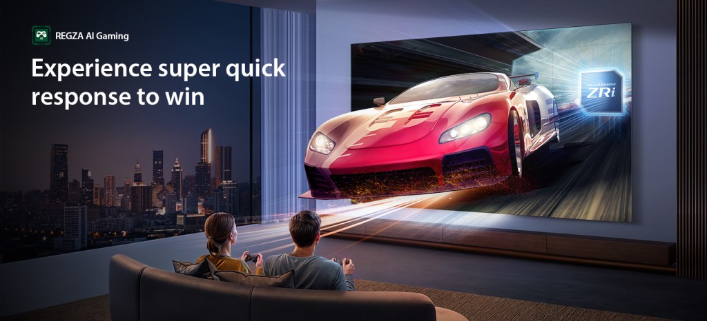 Close-up of Toshiba Z670SP TV's super quick response feature demonstrated with race car imagery