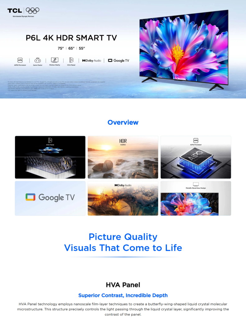 TCL 55" P6L 4K Smart TV TCL-55P6L features