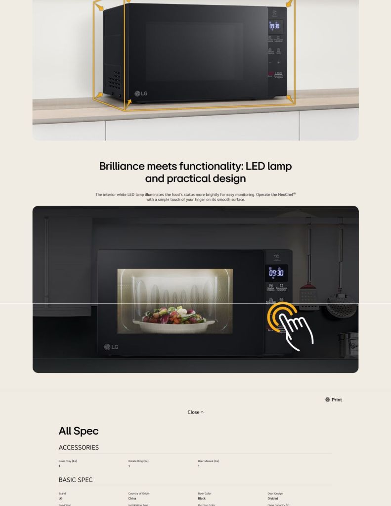 LG 20L NeoChef™ Solo Microwave Oven LG-MS2032GAS features