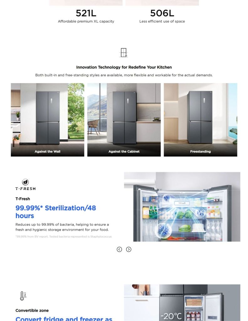 TCL 580L Multi-Door Built-In Refrigerator TCL-TRC580CGBP features