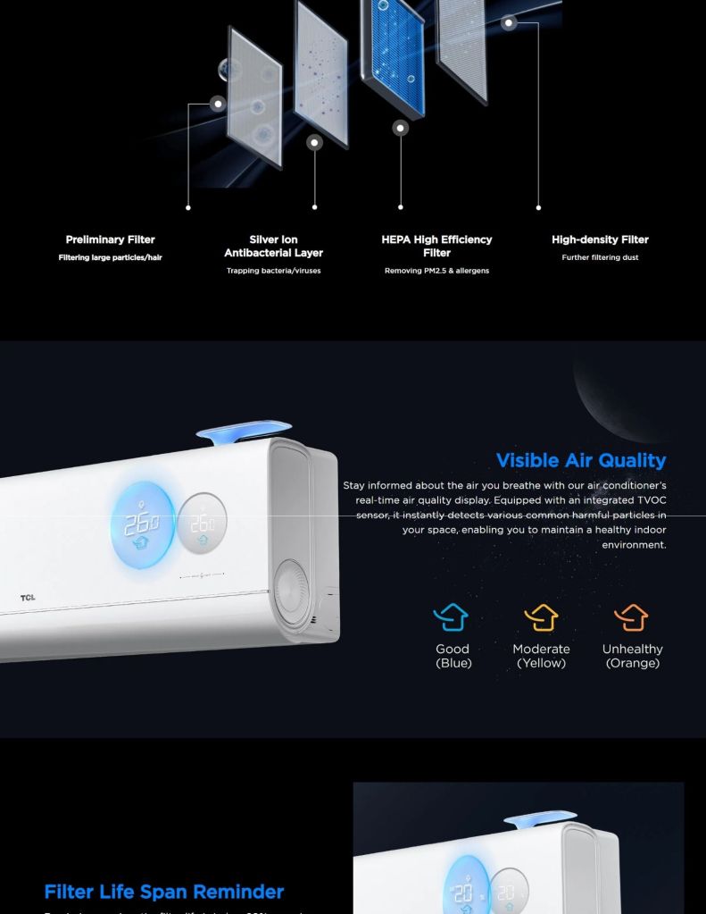 TCL 1.0HP-2.0HP FreshIN 3.0 Series 5 Star Air Conditioner features