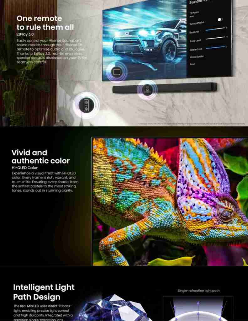 Hisense U6SE Mini LED UHD/4K VIDAA Smart TV Features