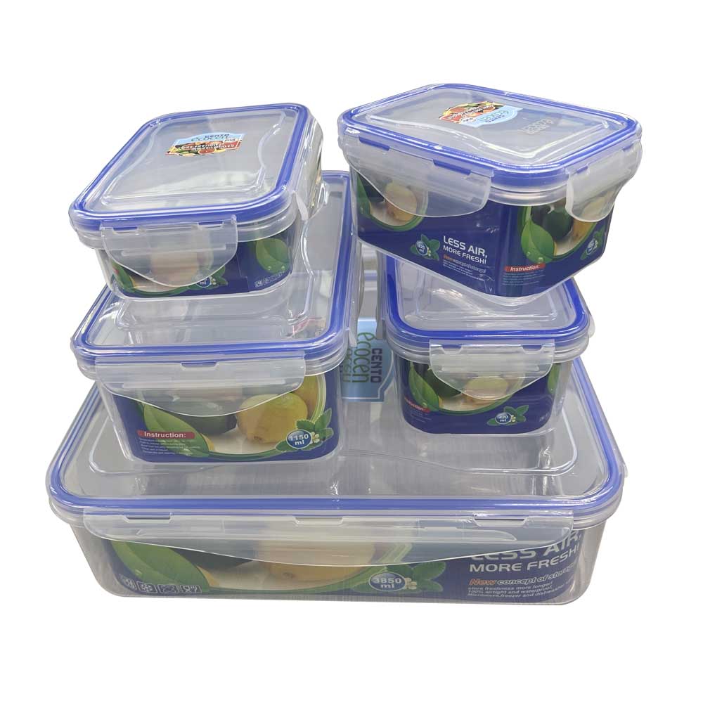 Cento 5 in 1 PP Rectangular Food Storage Container (Blue) CT-GL9325-B2