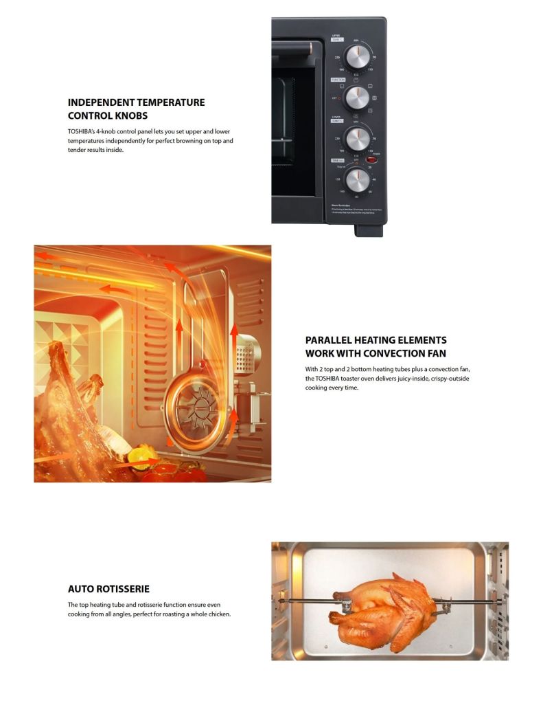 Toshiba 40L 1800W Toaster Oven TSB-TLMC40EZFA(GR) independent temparature control,auto rotisserie