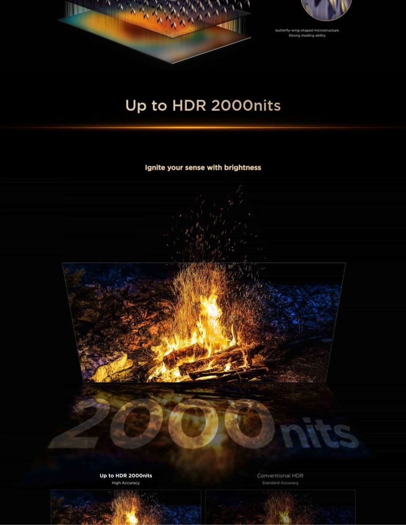 Close-up of TCL Q7D TV's HDR up to 2000nits brightness feature