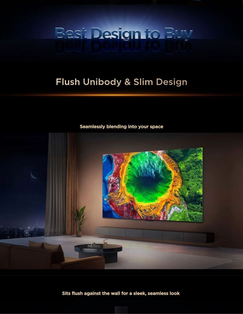 Close-up of TCL Q7D TV's Flash Unibody & Slim Design feature