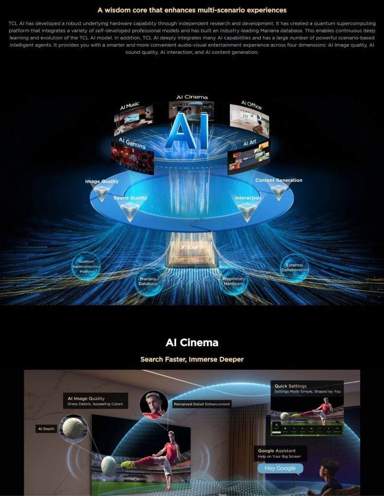 Close-up of TCL Q7D TV's AI Cinema feature with Optical Pattern Recognition Processing