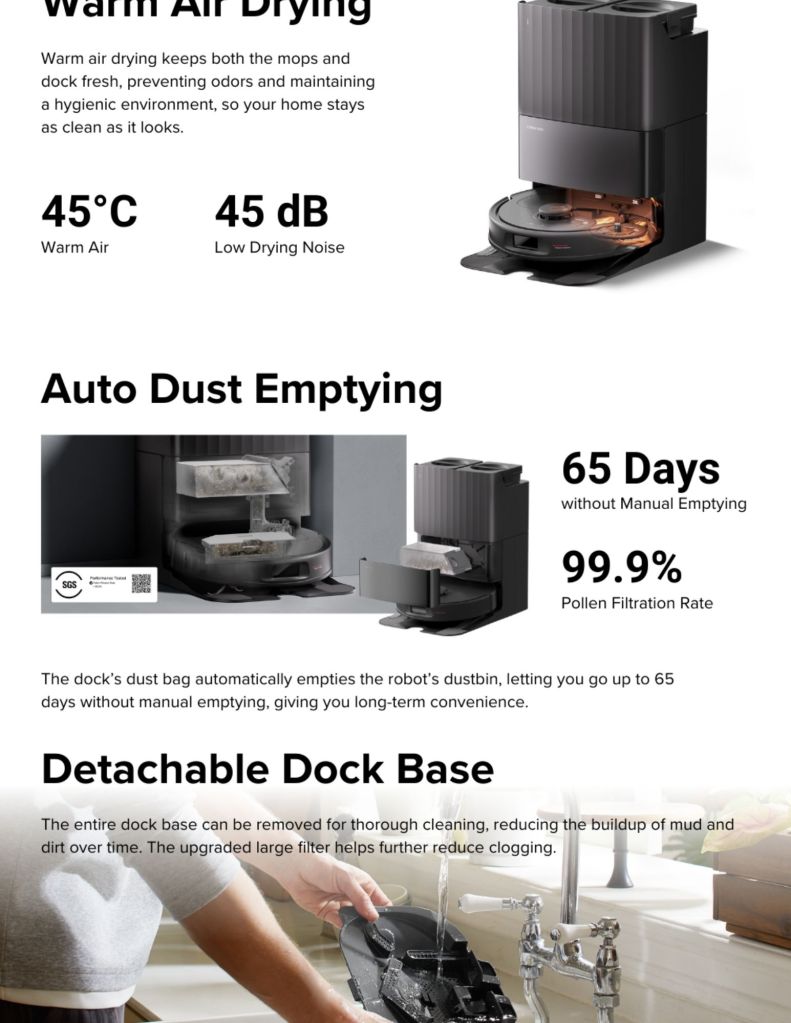 Roborock Qrevo S Pro Robot Vacuum RBR-QREVOSPRO auto dust emptying, detachable dock base