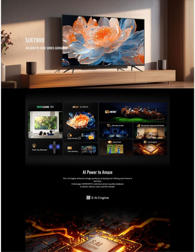 Skyworth 85" SUE7900 4K UHD Eye Care Series Google TV SKY-85SUE7900 AI power to Amaze