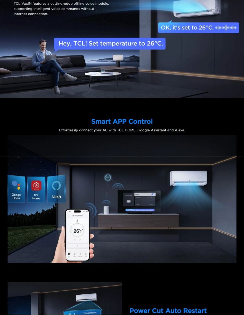 TCL 1.0HP-2.5HP VoxIN Inverter Air Conditioner with smart voice and smart app control