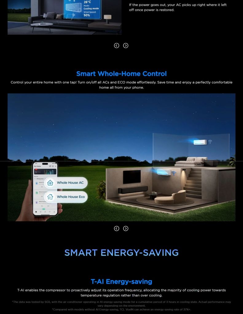 TCL 1.0HP-2.5HP VoxIN Inverter Air Conditioner with smart whole home and smart energy saving control
