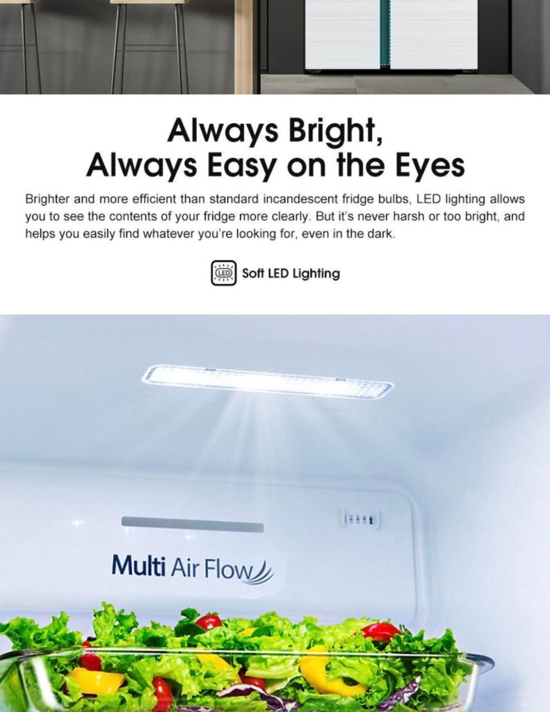 Hisense 660L Side-by-Side Fridge HSE-RS11636N4AWU always bright, always easy on the eyes
